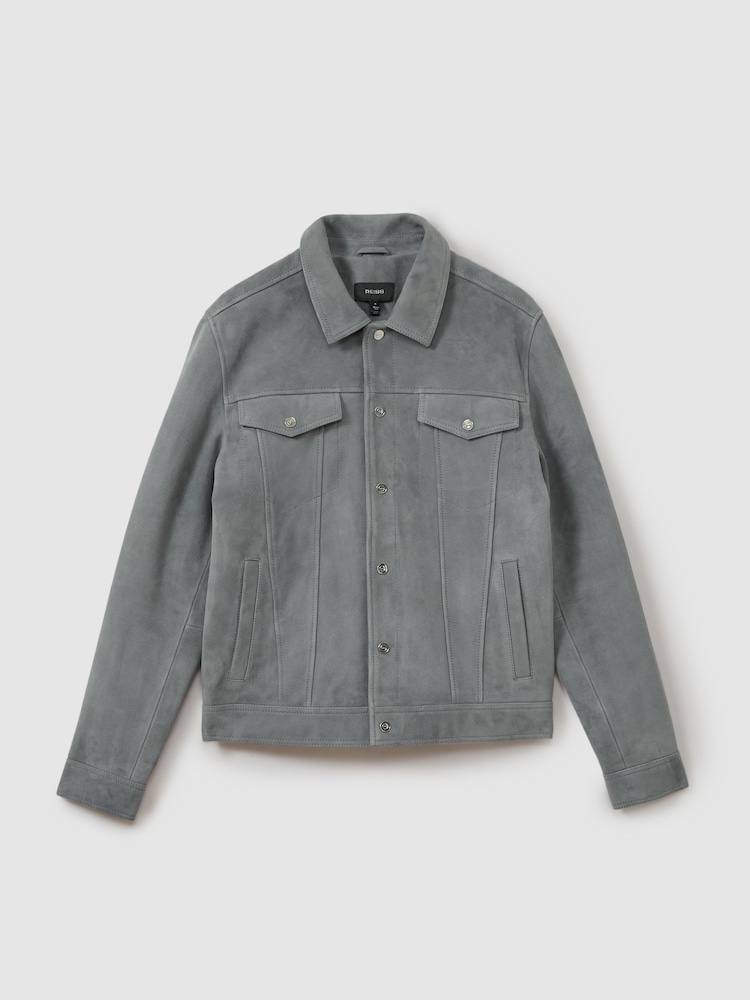 Reiss Sky Blue Eden Suede Trucker Jacket - Image 2 of 6