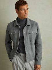 Reiss Sky Blue Eden Suede Trucker Jacket - Image 3 of 6