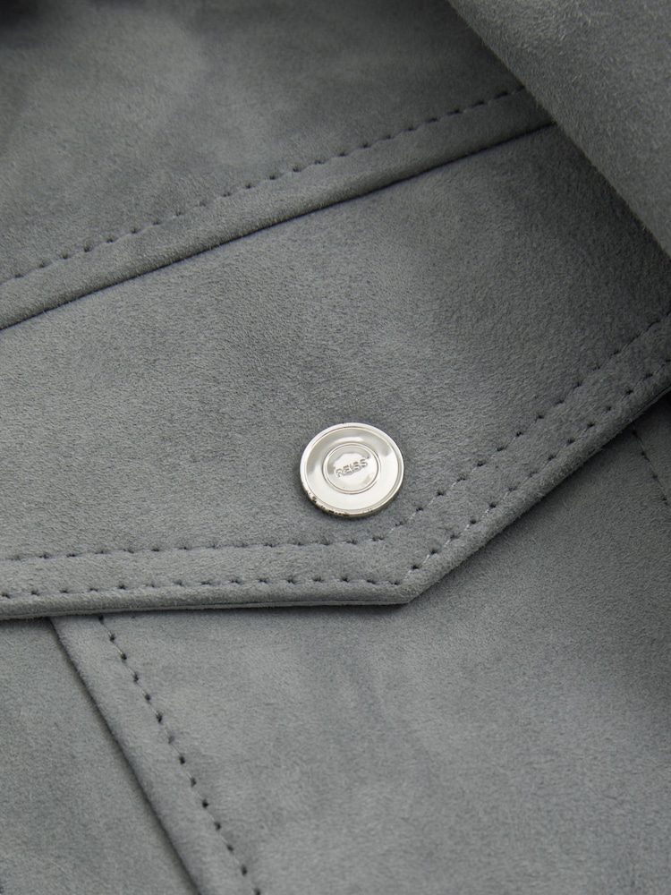 Reiss Sky Blue Eden Suede Trucker Jacket - Image 6 of 6