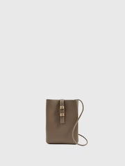 Reiss Taupe Vienna Leather Phone Holder - Image 1 of 4