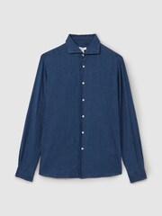 Reiss Blue Multi Delta Linen-Cotton Puppytooth Cutaway Collar Shirt - Image 2 of 6