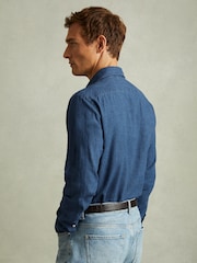 Reiss Blue Multi Delta Linen-Cotton Puppytooth Cutaway Collar Shirt - Image 5 of 6