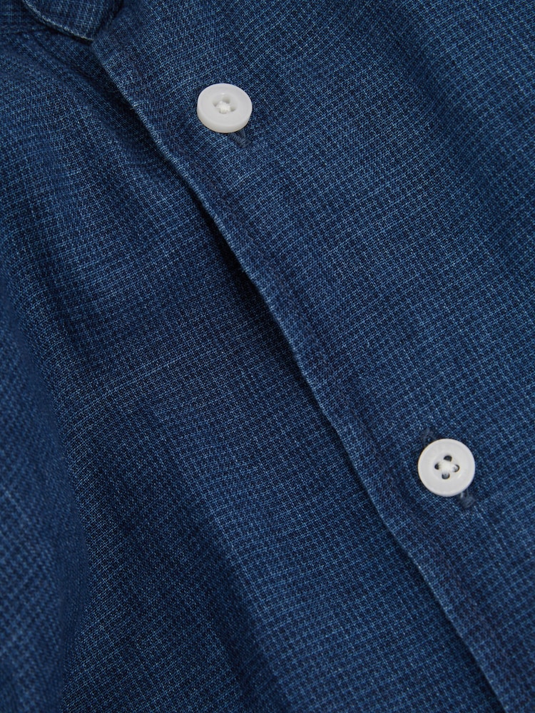 Reiss Blue Multi Delta Linen-Cotton Puppytooth Cutaway Collar Shirt - Image 6 of 6
