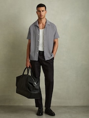 Reiss Navy Jono Zig-Zag Cuban Collar Shirt - Image 1 of 4