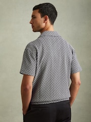 Reiss Navy Jono Zig-Zag Cuban Collar Shirt - Image 3 of 4