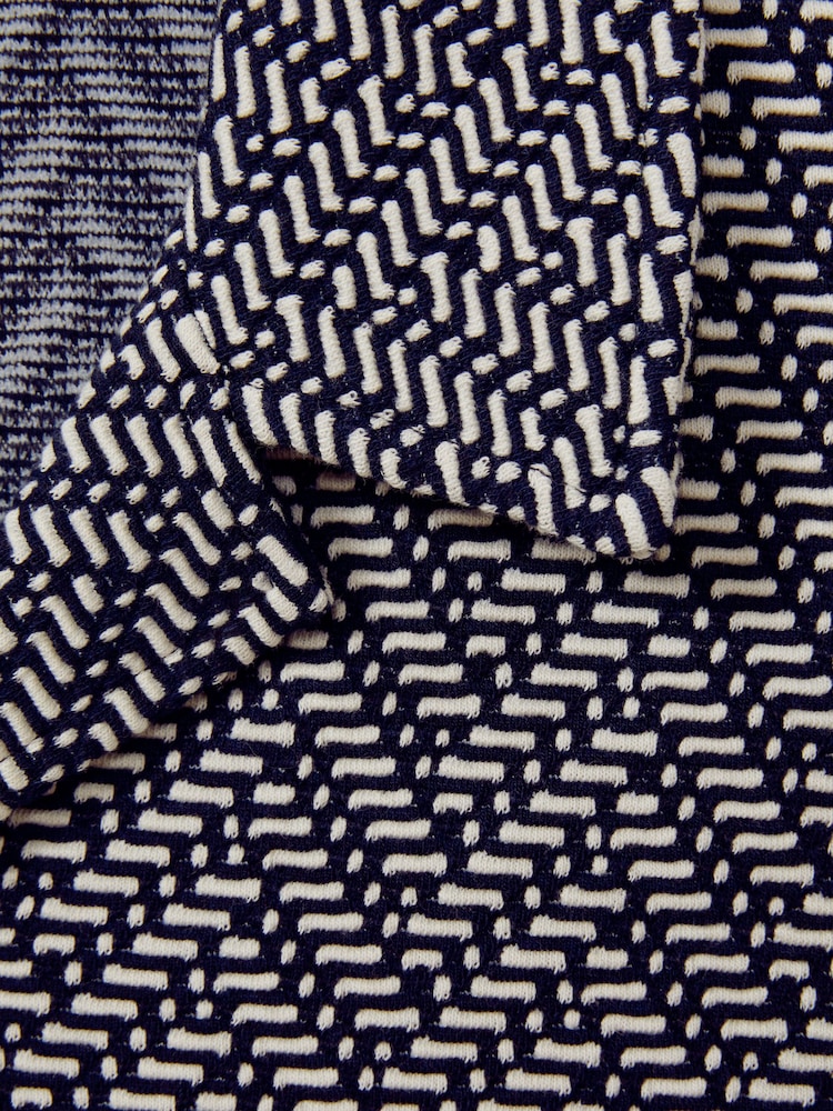 Reiss Navy Jono Zig-Zag Cuban Collar Shirt - Image 4 of 4