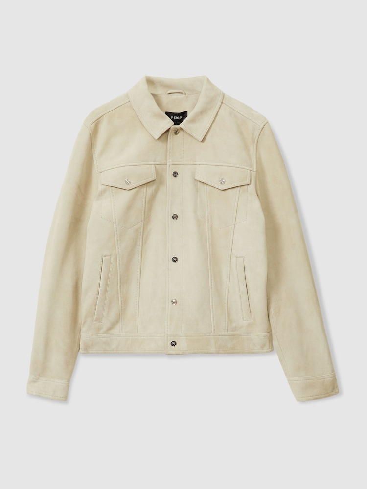 Reiss Off White Eden Suede Trucker Jacket - Image 2 of 6