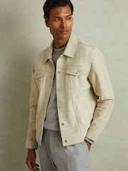 Reiss Off White Eden Suede Trucker Jacket - Image 3 of 6