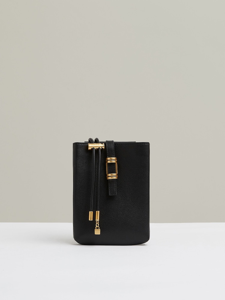 Reiss Black Vienna Leather Phone Holder - Image 1 of 4 Reiss Black Vienna Leather Phone Holder - Image 1 of 4