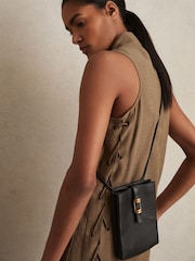 Reiss Black Vienna Leather Phone Holder - Image 2 of 4