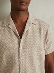 Reiss Oatmeal Jono Zig-Zag Cuban Collar Shirt - Image 2 of 4