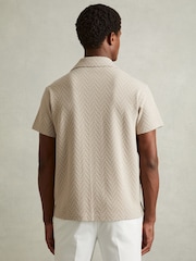 Reiss Oatmeal Jono Zig-Zag Cuban Collar Shirt - Image 3 of 4