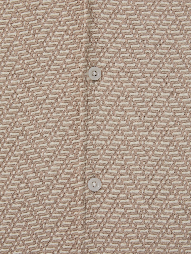 Reiss Oatmeal Jono Zig-Zag Cuban Collar Shirt - Image 4 of 4