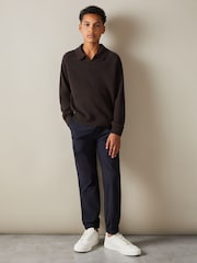 Reiss Chocolate Brown Grange Junior Wool-Cashmere Open Collar Polo Shirt - Image 1 of 4