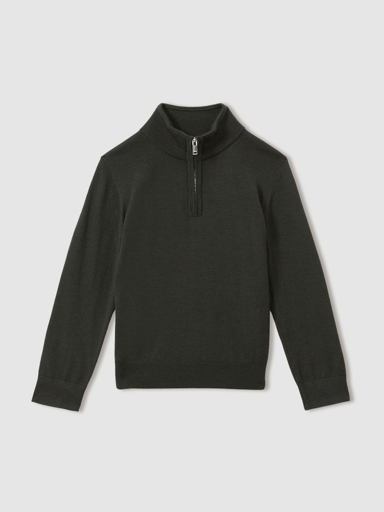 Verde militar oscuro - Suéter de lana merino con media cremallera Blackhall de Reiss - Imagen 2 de 4