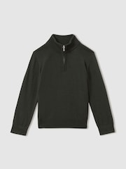 Reiss Dark Military Green Blackhall 9-13 yrs Merino Wool Half-Zip Funnel Neck Jumper - Image 2 of 4