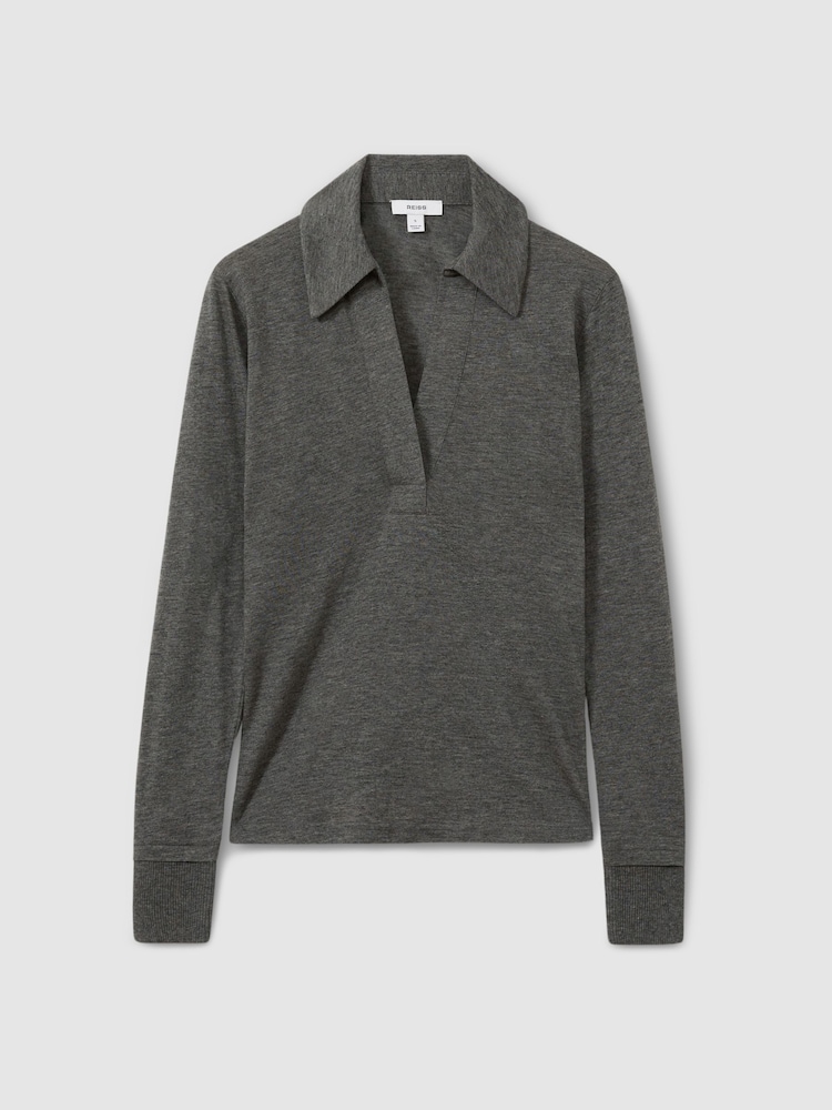 Reiss Charcoal Nixi Lyocell-Wool Open-Collar Top - Image 2 of 6