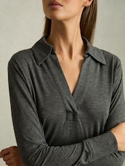 Reiss Charcoal Nixi Lyocell-Wool Open-Collar Top - Image 4 of 6