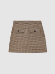 Reiss Black/Camel Lena Dogtooth Check Mini Skirt with Wool - Image 2 of 5