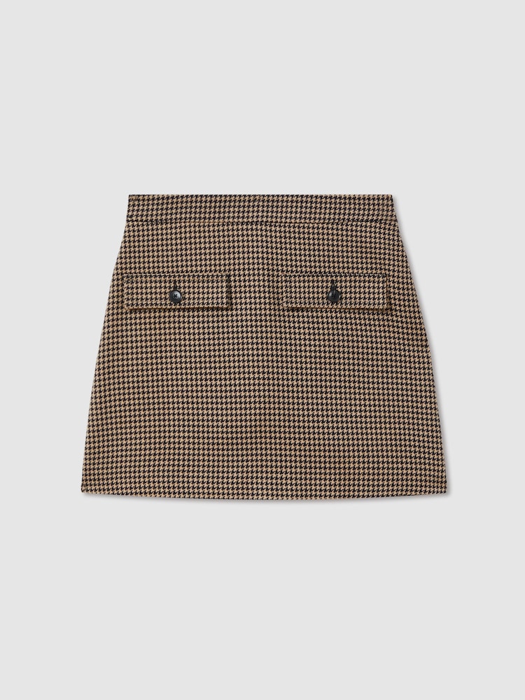 Reiss Black/Camel Lena Dogtooth Check Mini Skirt with Wool - Image 2 of 5