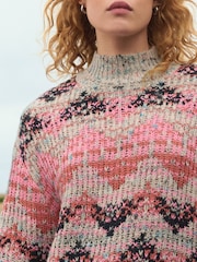Pink Fluoro High Neck Patterned Neppy Stripe Knitted Jumper - Image 10 of 13
