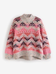 Pink Fluoro High Neck Patterned Neppy Stripe Knitted Jumper - Image 11 of 13