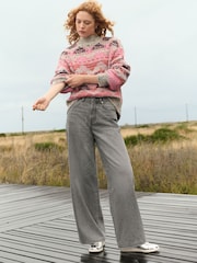 Pink Fluoro High Neck Patterned Neppy Stripe Knitted Jumper - Image 2 of 13
