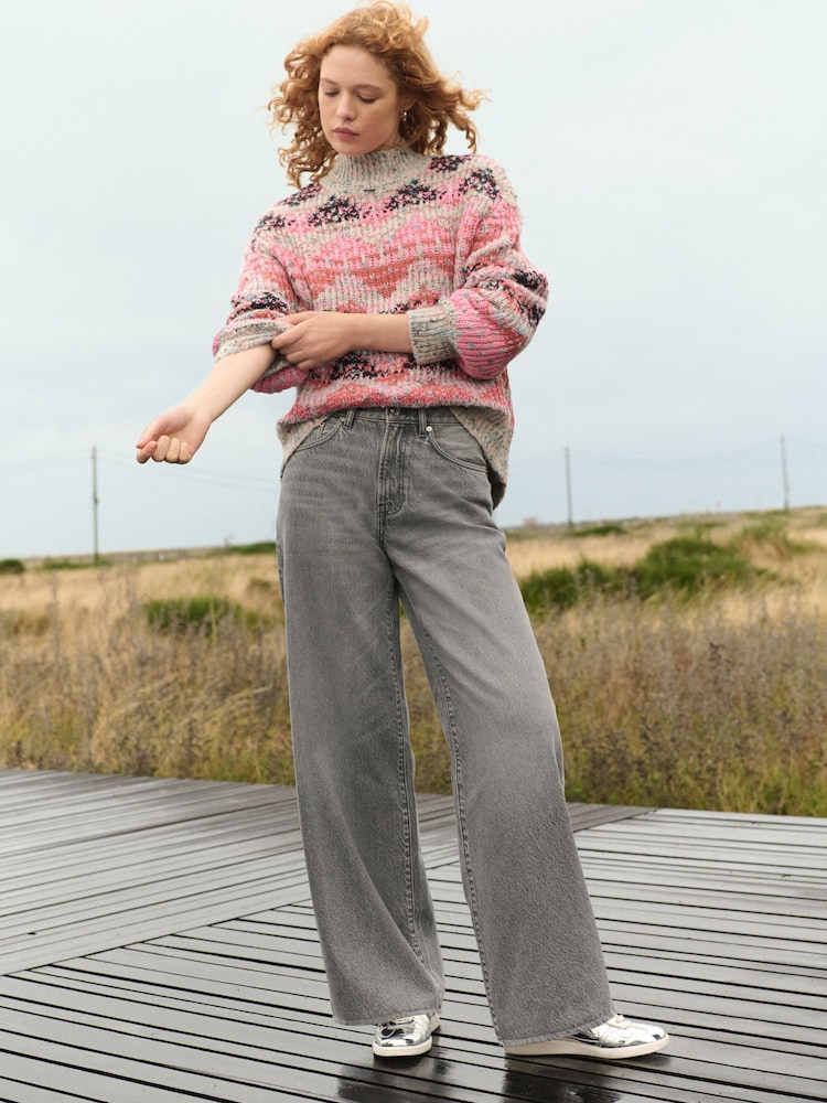 Pink Fluoro High Neck Patterned Neppy Stripe Knitted Jumper - Image 2 of 13