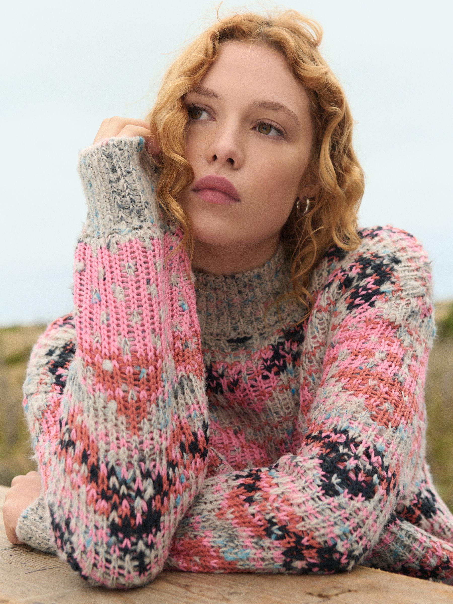 Buy Pink Fluoro High Neck Patterned Neppy Stripe Knitted