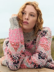 Pink Fluoro High Neck Patterned Neppy Stripe Knitted Jumper - Image 5 of 13
