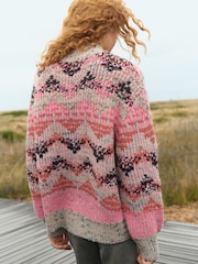 Pink Fluoro High Neck Patterned Neppy Stripe Knitted Jumper - Image 8 of 13