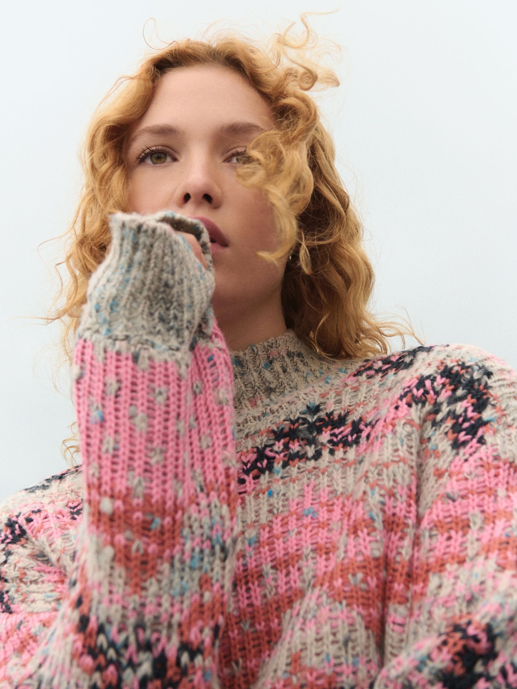 Buy Pink Fluoro High Neck Patterned Neppy Stripe Knitted Buy Pink Fluoro High Neck Patterned Neppy Stripe Knitted