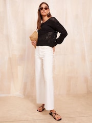 Friends Like These Black Pointelle Off The Shoulder Jumper - Image 2 of 4