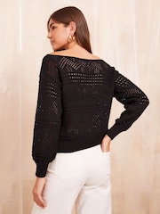 Friends Like These Black Pointelle Off The Shoulder Jumper - Image 4 of 4