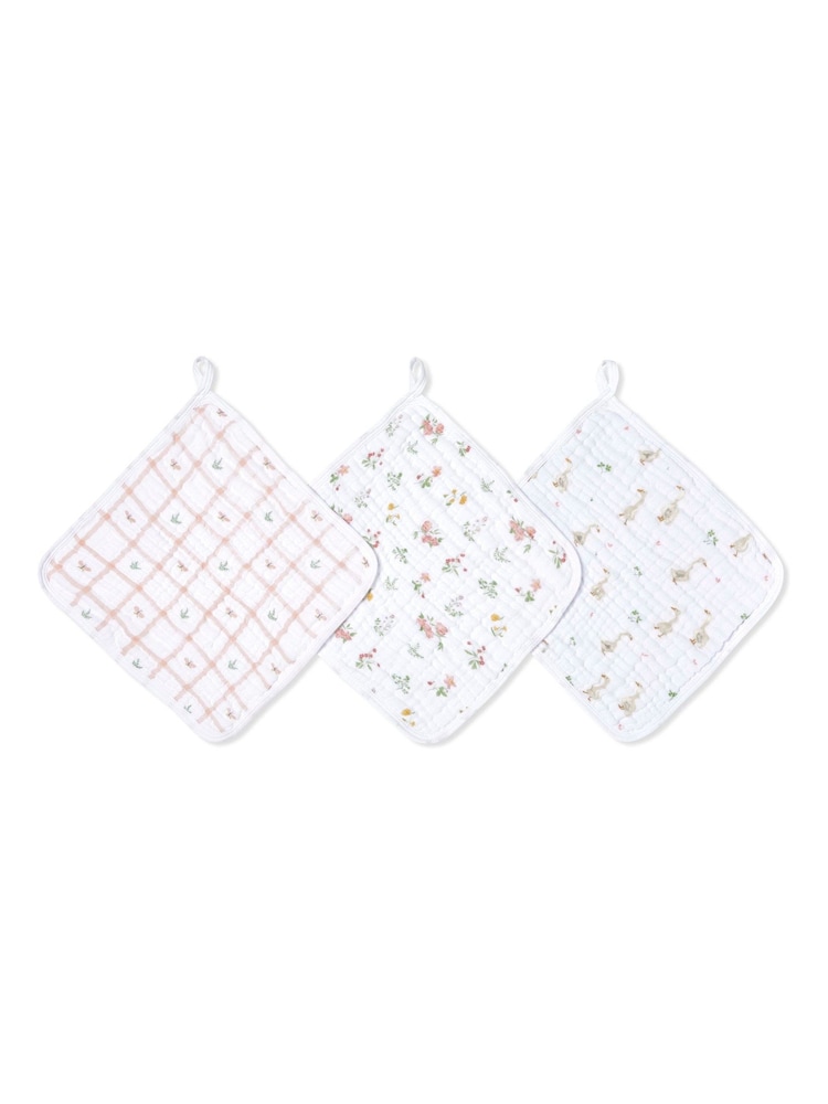 aden + anais Pink Essentials Country Floral 100% Cotton Muslin Washcloth Set 3 Pack - Image 1 of 2