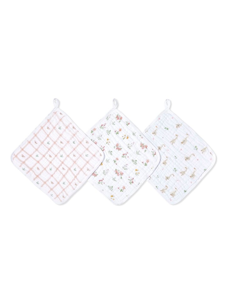 aden + anais Pink Essentials Country Floral 100% Cotton Muslin Washcloth Set 3 Pack
