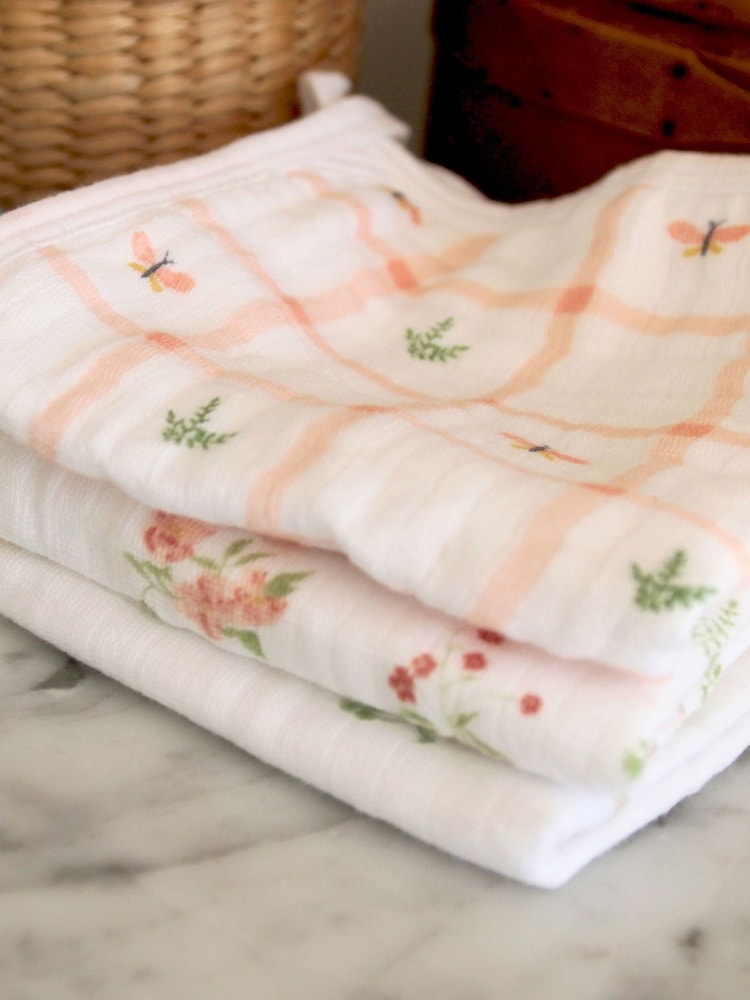 aden + anais Pink Essentials Country Floral 100% Cotton Muslin Washcloth Set 3 Pack - Image 2 of 2