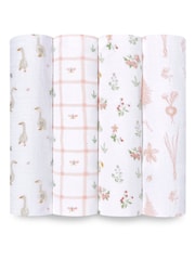 aden + anais Pink Sentials 100% Cotton Blanket Country Floral Muslins 4 Pack - Image 1 of 8