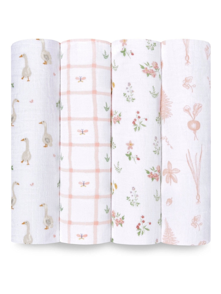 aden + anais Pink Sentials 100% Cotton Blanket Country Floral Muslins 4 Pack - Image 1 of 8