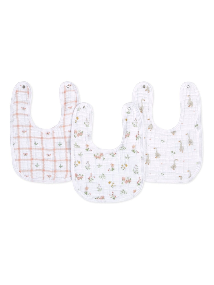 aden + anais Pink Essentials 100% Cotton Country Floral Muslin Baby Snap Bibs 3 Pack - Image 1 of 4