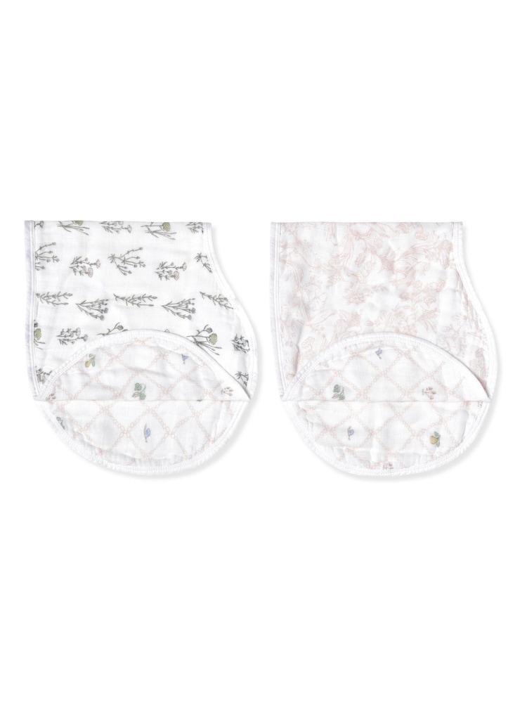 aden + anais Pink Burpy Silky Soft French Floral 100% Cotton Bibs 2 Pack - Image 1 of 5