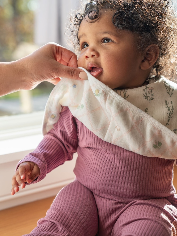 aden + anais Pink Burpy Silky Soft French Floral 100% Cotton Bibs 2 Pack - Image 5 of 5