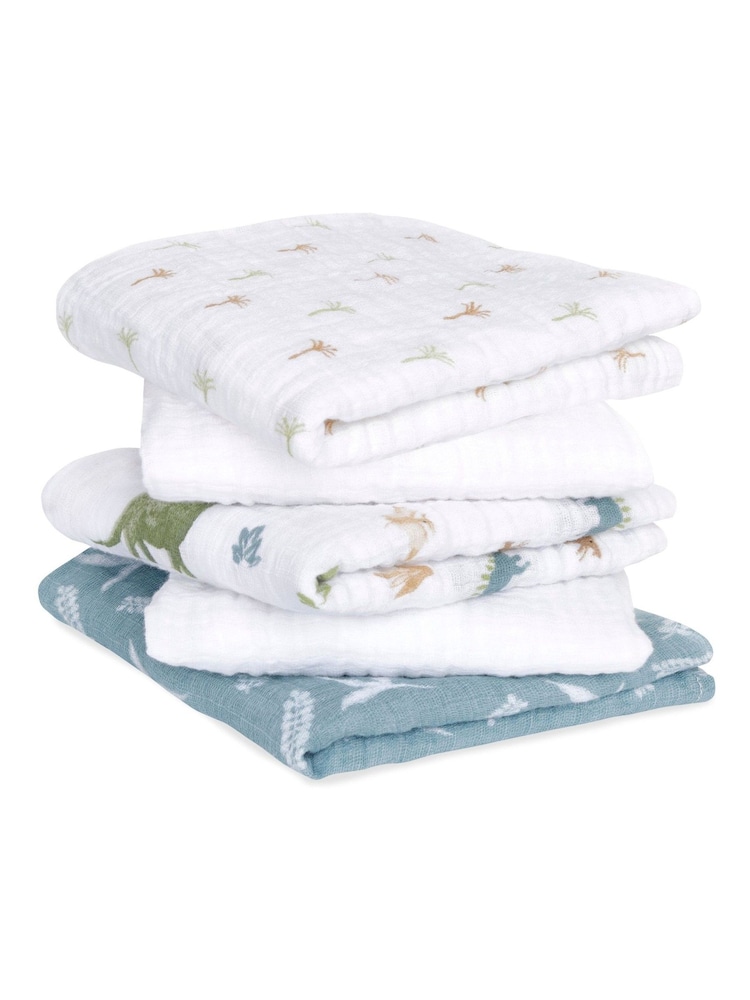 aden + anais Essentials 100% Cotton Squares Dino Jungle Muslins 5 Pack - תמונה 1 מתוך 4