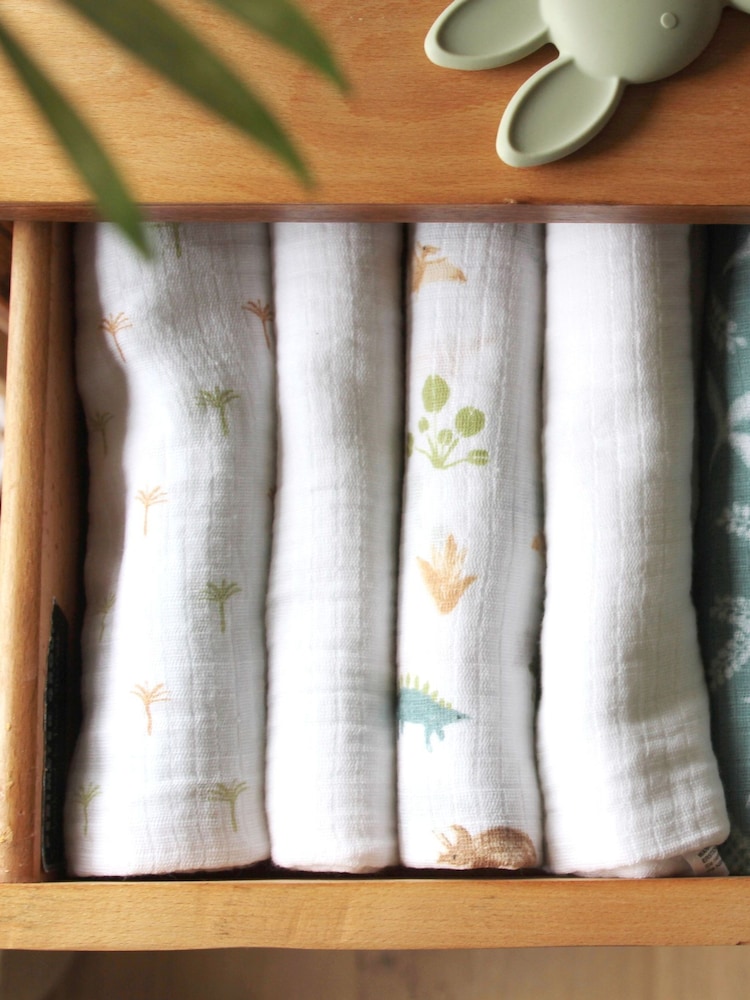 aden + anais Essentials 100% Cotton Squares Dino Jungle Muslins 5 Pack - תמונה 2 מתוך 4
