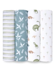 aden + anais Green Essentials 100% Cotton Blanket Dino Jungle Muslins 4 Pack - Image 1 of 8