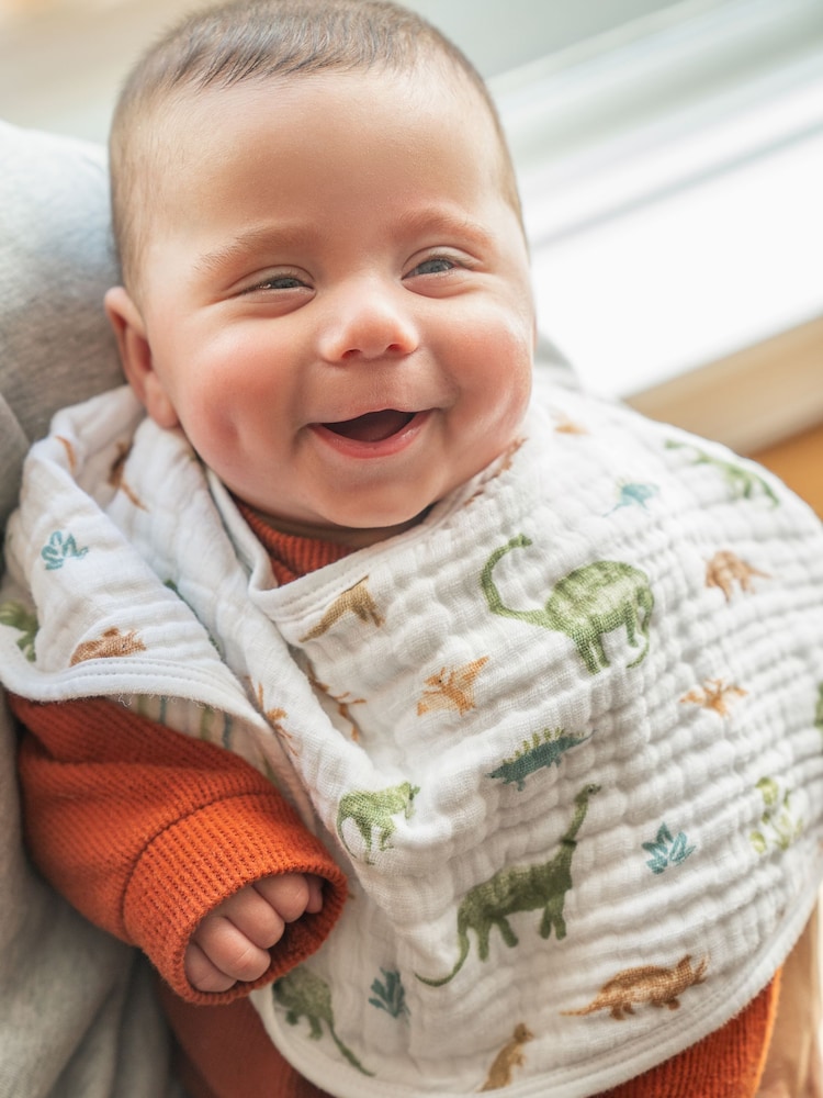 aden + anais Green Essentials 100% Cotton Baby Burpy Bib Dino Jungle Muslin - Image 1 of 5