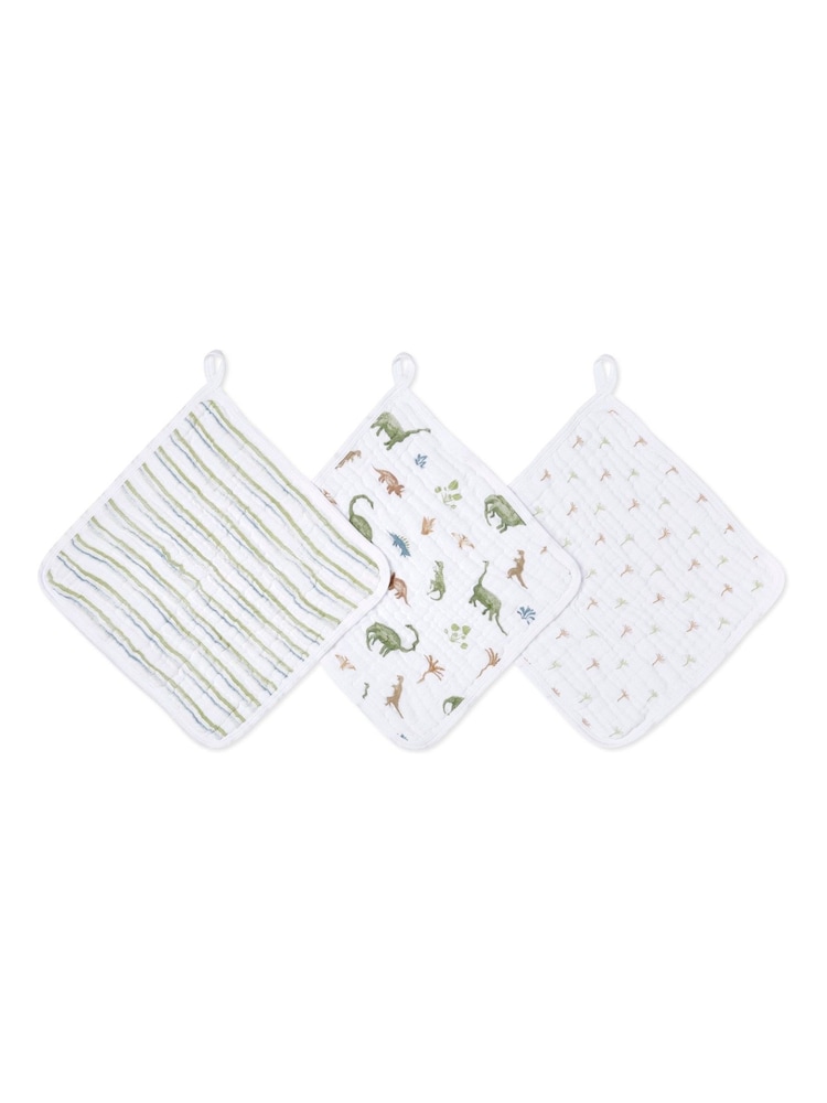 aden + anais Green Essentials 100% Cotton Washcloth Dino Jungle Muslins 3 Pack Set - Image 1 of 3 aden + anais Green Essentials 100% Cotton Washcloth Dino Jungle Muslins 3 Pack Set - Image 1 of 3