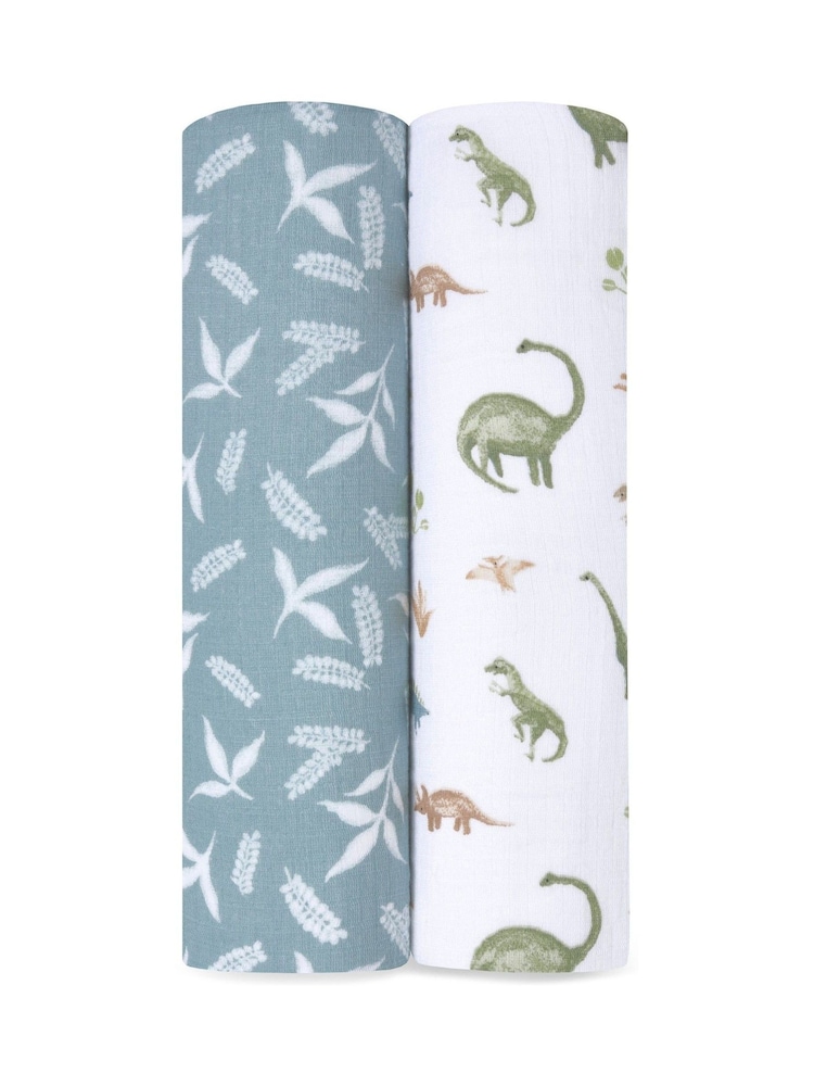 aden + anais Green Essentials 100% Cotton Blanket Dino Jungle Muslins 2 Pack - Image 1 of 2 aden + anais Green Essentials 100% Cotton Blanket Dino Jungle Muslins 2 Pack - Image 1 of 2