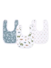aden + anais Green Essentials 100% Cotton Baby Snap Bibs Dino Jungle Muslins 3 Pack - Image 1 of 4