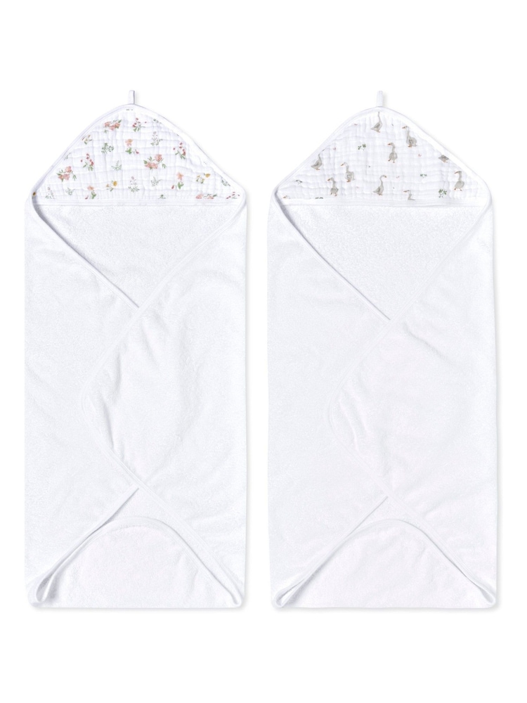 aden + anais Green Essentials Dino Jungle Hooded 100% Cotton Towels 2 Pack - Image 1 of 5